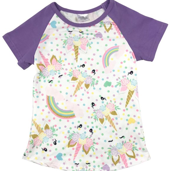 3 PCS Little Girls Kids Unicorn Polka Dot Rainbow Shirt Top Tee Tshirt Outfit - Picture 3 of 7